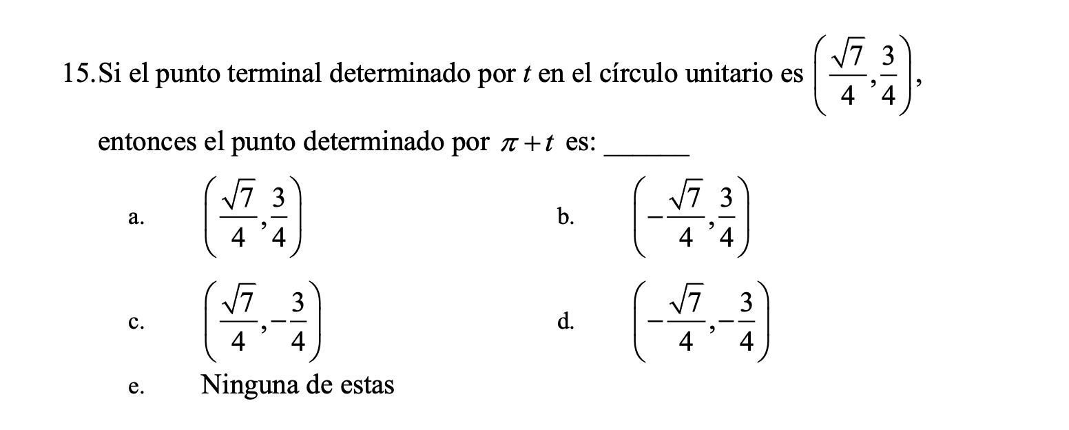 Solved 15. If the terminal point determined by t on the unit | Chegg.com