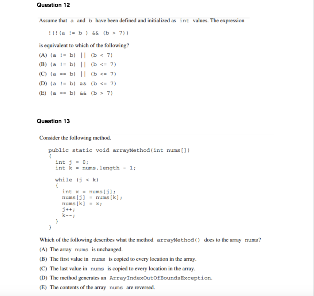 Question 12 Assume that a and b have been defined and | Chegg.com