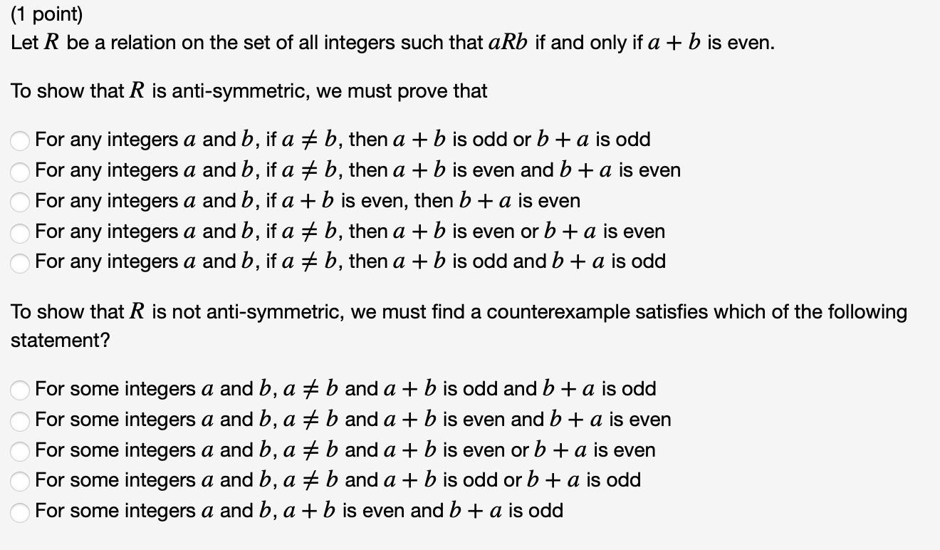 Solved (1 Point) Let R Be A Relation On The Set Of All | Chegg.com