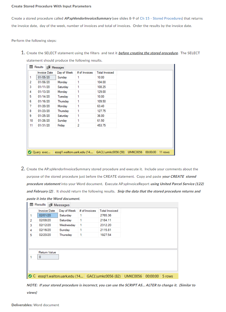 Solved Create Stored Procedure With Input Parameters Create | Chegg.com