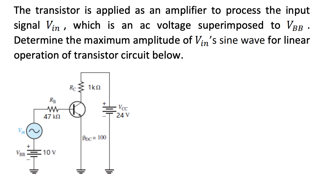 Solved The transistor is applied as an amplifier to process | Chegg.com