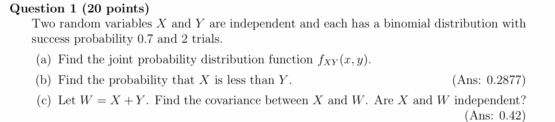 Solved Question 1 (20 points) Two random variables X and Y | Chegg.com