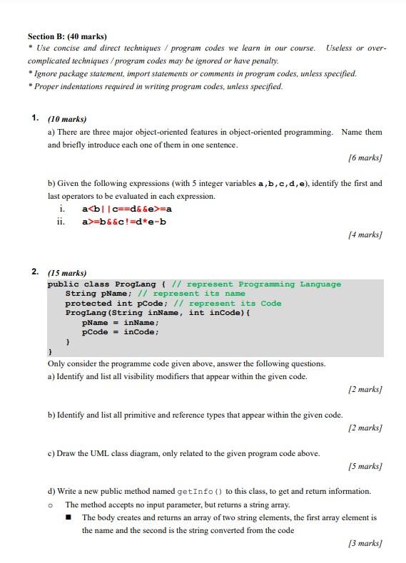 Solved Section B: (40 Marks) - Use Concise And Direct | Chegg.com