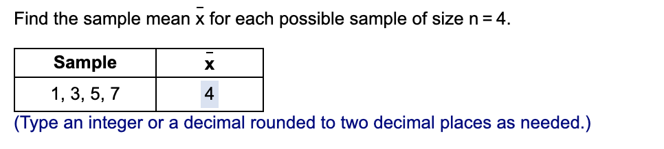 Solved Find the sample mean x for each possible sample of | Chegg.com