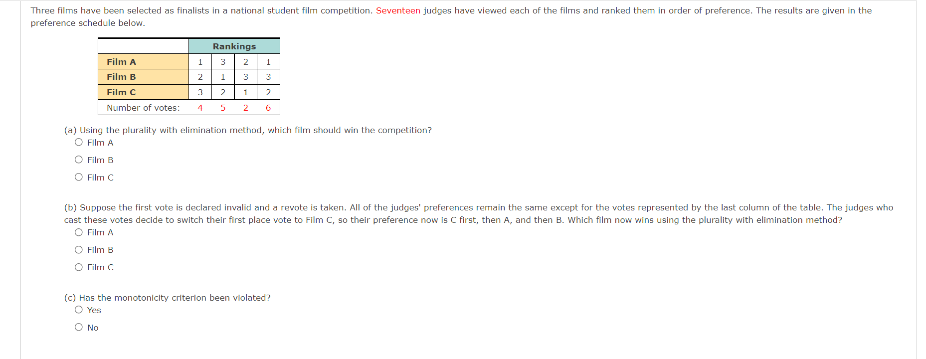 Solved Three films have been selected as finalists in a | Chegg.com