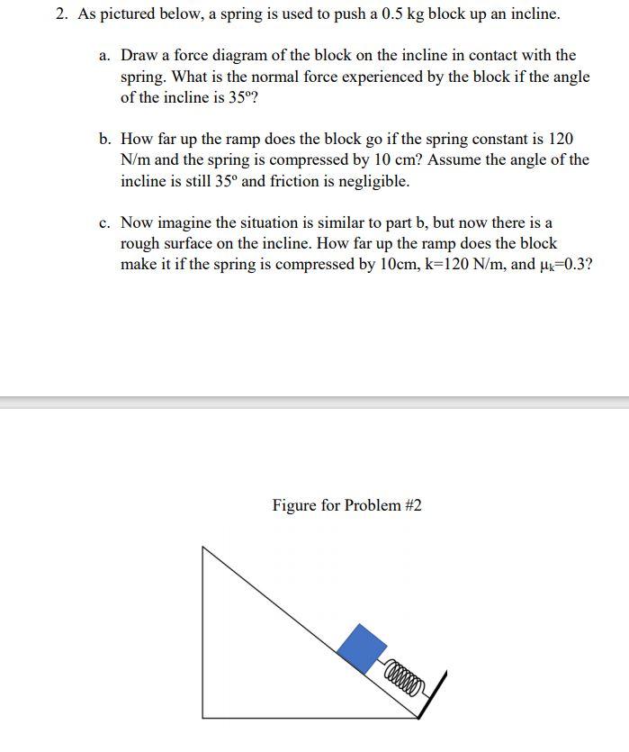 Solved 2. As pictured below, a spring is used to push a 0.5 | Chegg.com