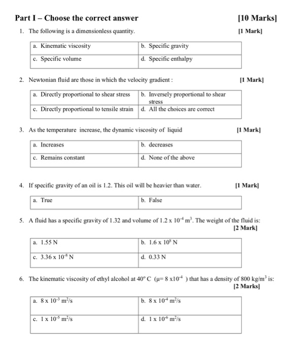 Solved Part I- Choose the correct answer 10 Marks] 1 Markl | Chegg.com