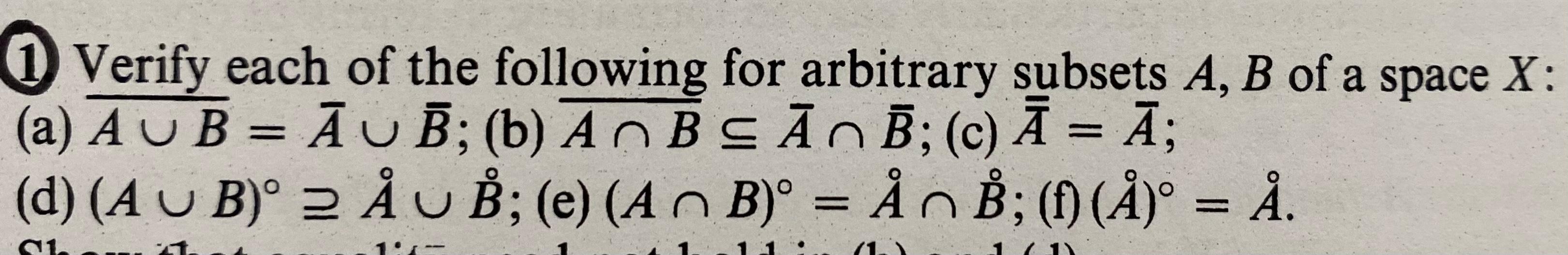 Solved Verify each of the following for arbitrary subsets A, | Chegg.com
