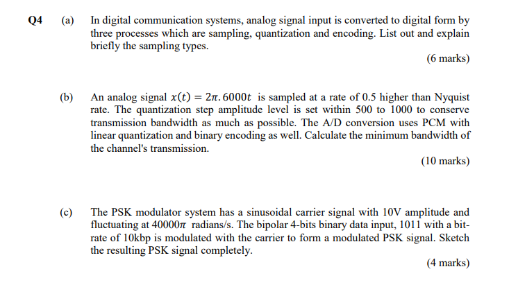 Solved Q4 (a) In digital communication systems, analog | Chegg.com