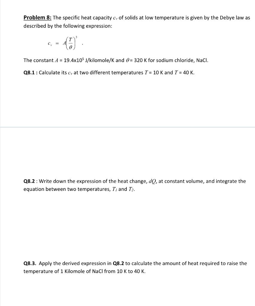 Solved Problem 8: The specific heat capacity C, of solids at | Chegg.com
