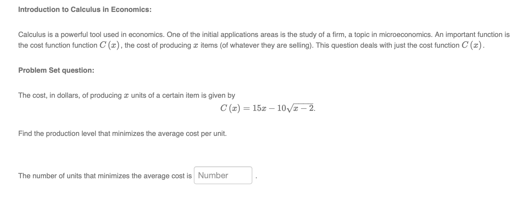 Solved Introduction to Calculus in Economics: Calculus is a | Chegg.com