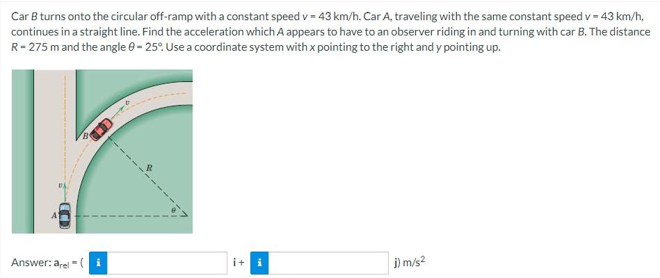 Solved Car B Turns Onto The Circular Off-ramp With A | Chegg.com