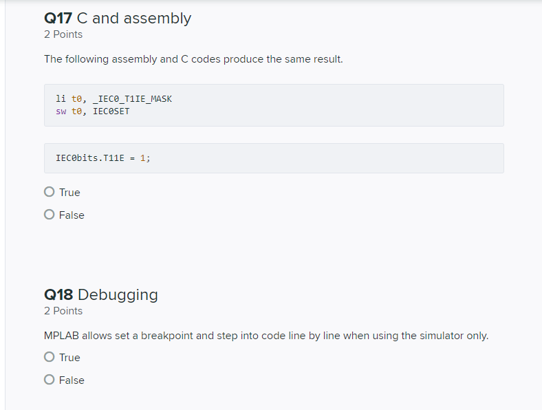 Solved Q17 C and assembly 2 Points The following assembly | Chegg.com