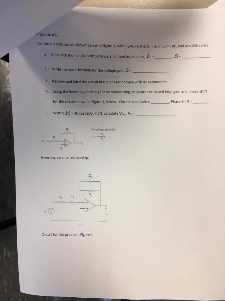 Solved Problem #3). For the op amp circuit shown below in | Chegg.com