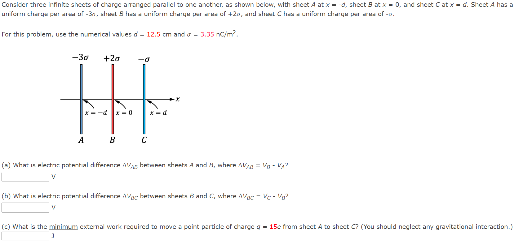 Solved Consider Three Infinite Sheets Of Charge Arranged | Chegg.com