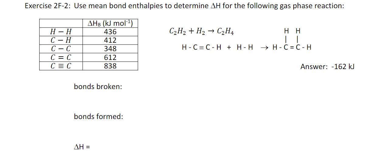 Solved Exercise 2F 2 Use mean bond enthalpies to determine