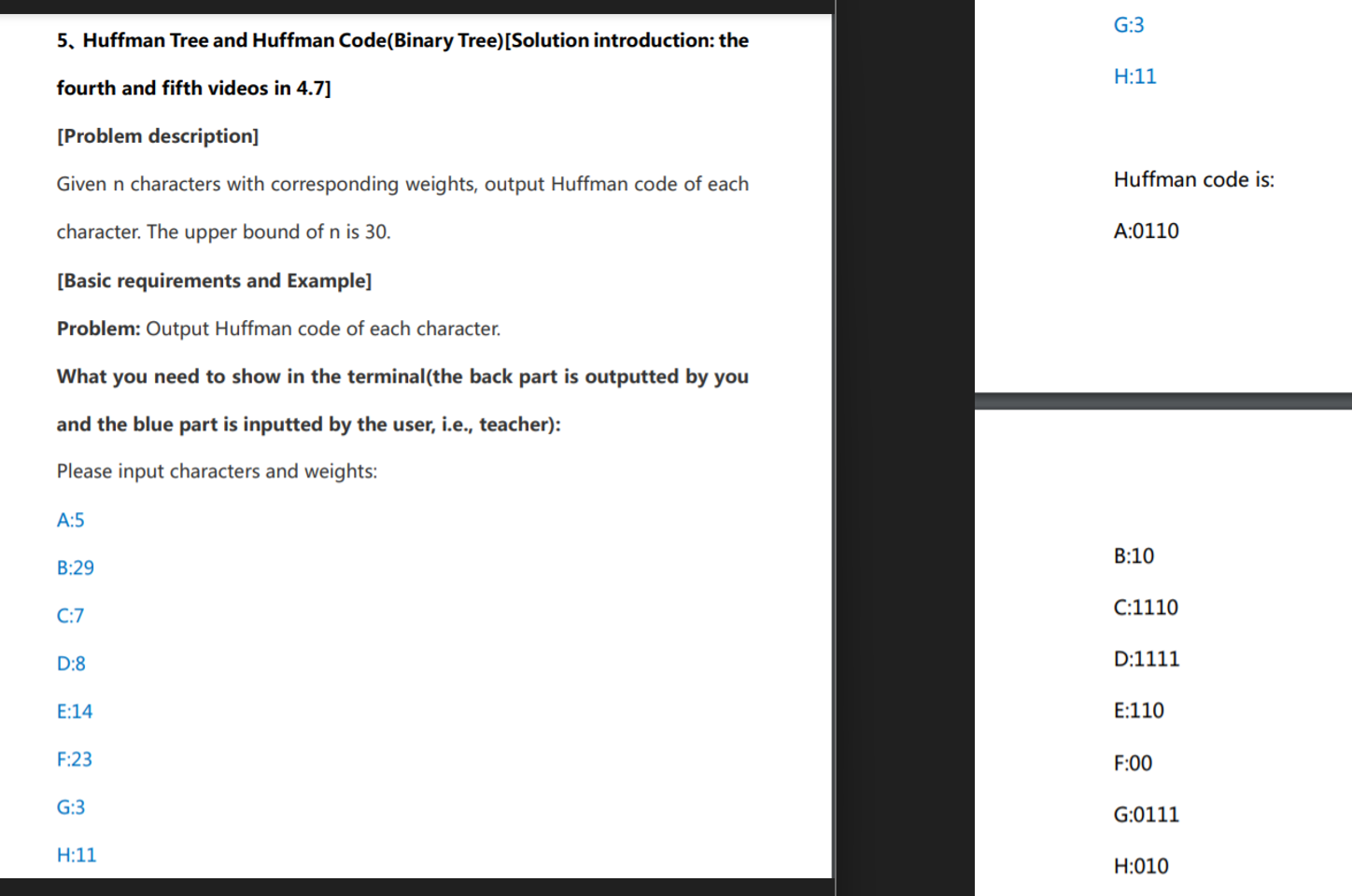 Solved G:3 5. Huffman Tree and Huffman Code(Binary Tree) | Chegg.com