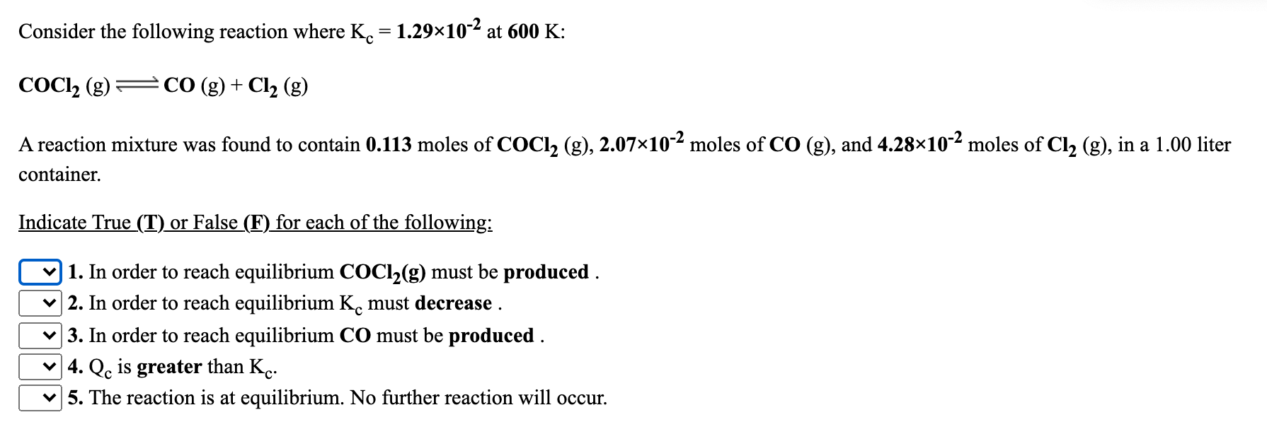 Solved Consider The Following Reaction Where Kc = 1.29x10-2 