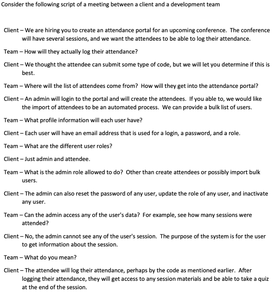 Solved Consider the following script of a meeting between a | Chegg.com