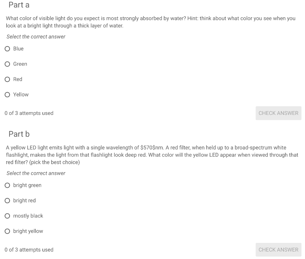 Solved Part a What color of visible light do you expect is | Chegg.com