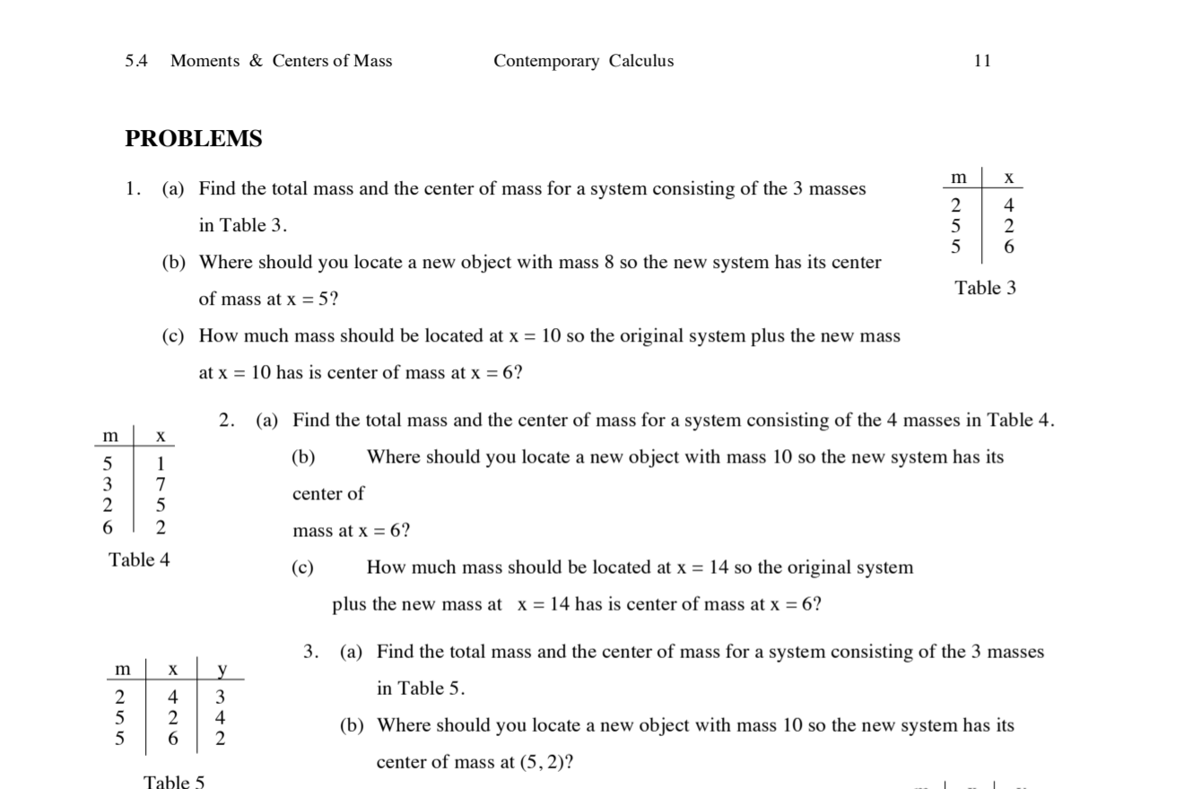 Solved 5.4 Moments & Centers of Mass Contemporary Calculus | Chegg.com