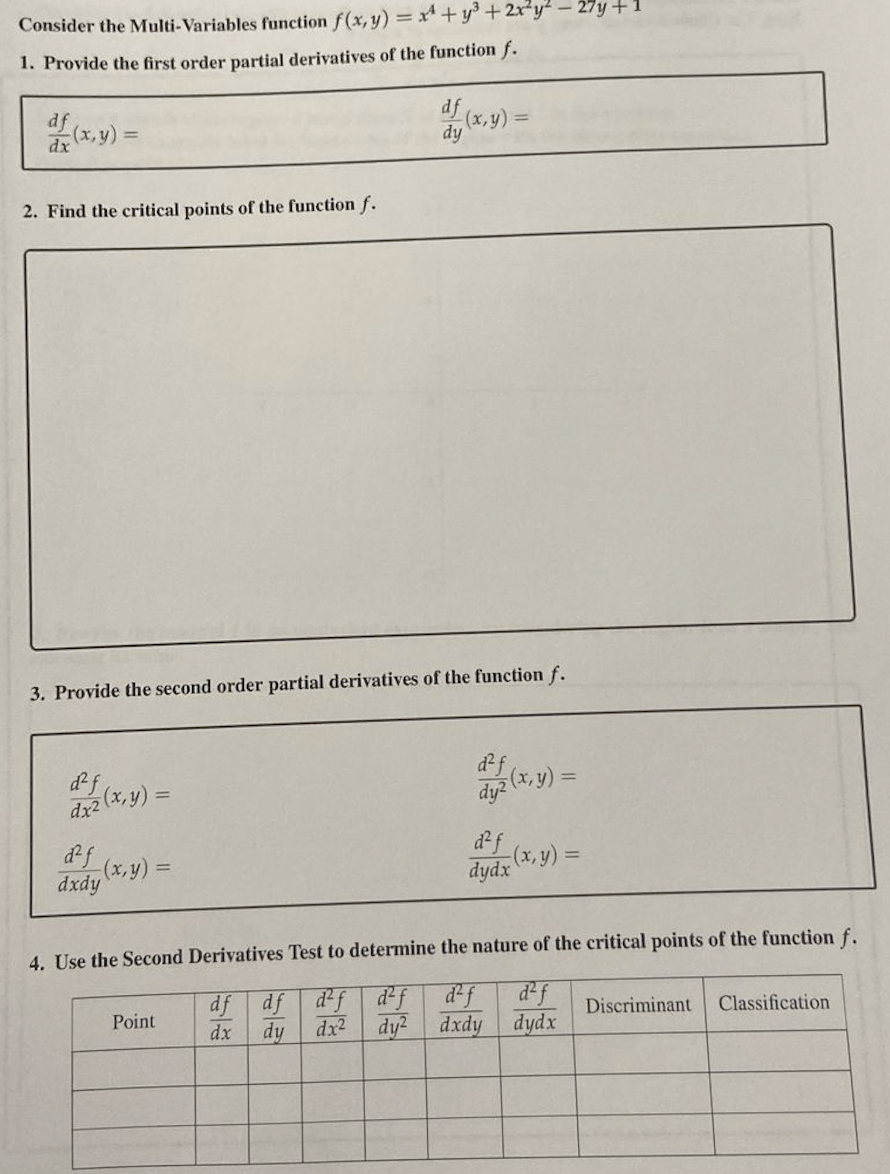 Solved consider the multi variables function chegg