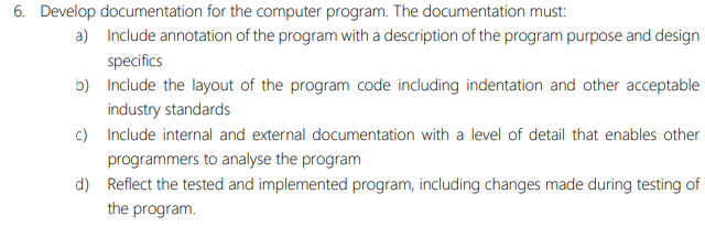 6. Develop documentation for the computer program. | Chegg.com