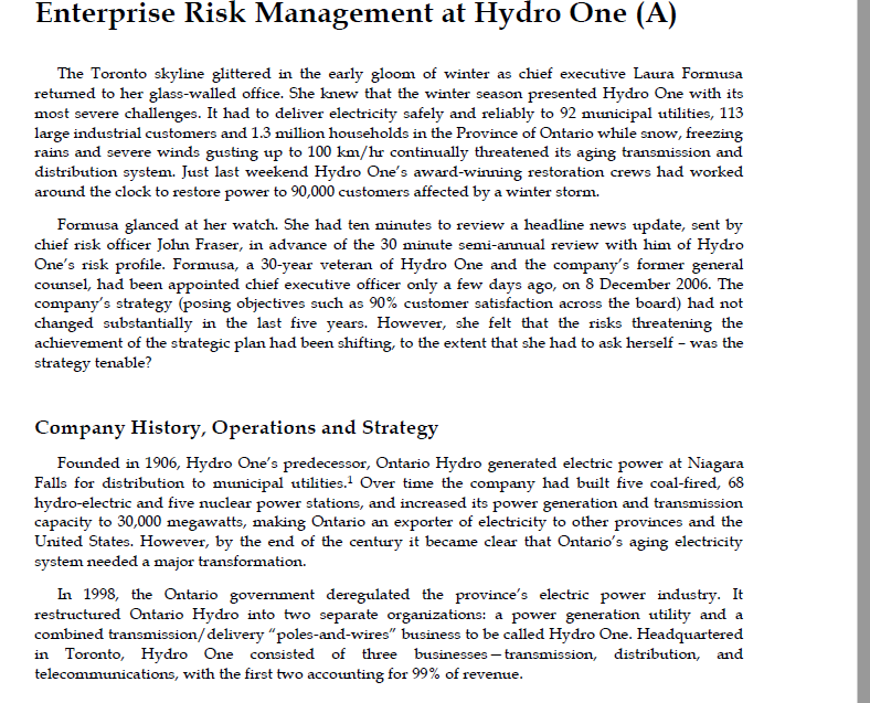enterprise risk management at hydro one case study solution