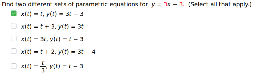 Solved Find two different sets of parametric equations for y | Chegg.com