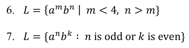 Solved 6. L = {am bn m m} 7. L = {a”bk : n is odd | Chegg.com