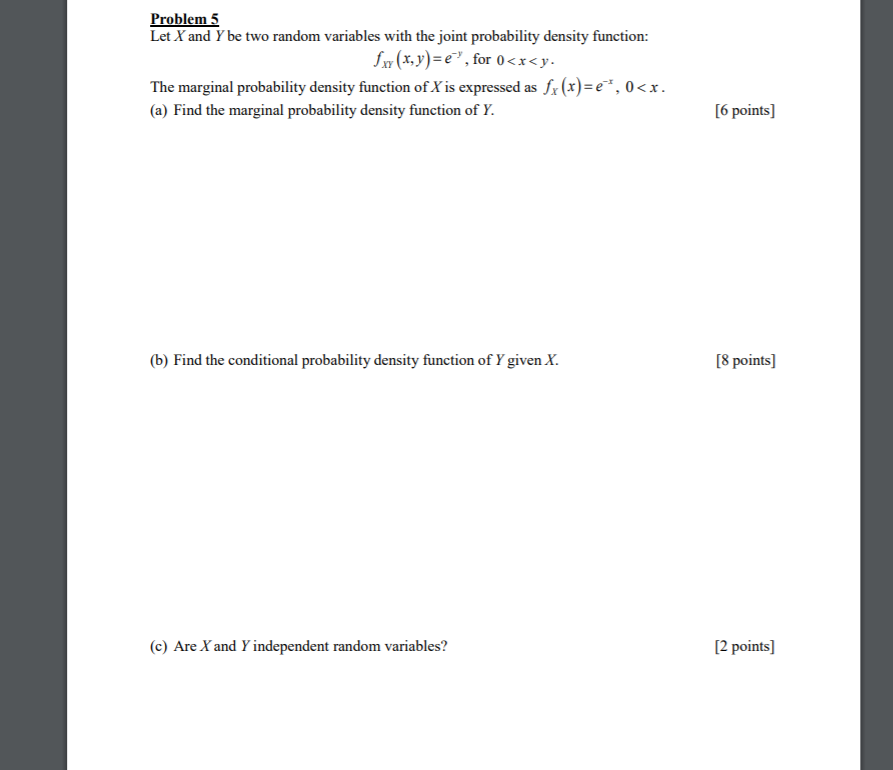 Solved Problem 5 Let X and Y be two random variables with | Chegg.com