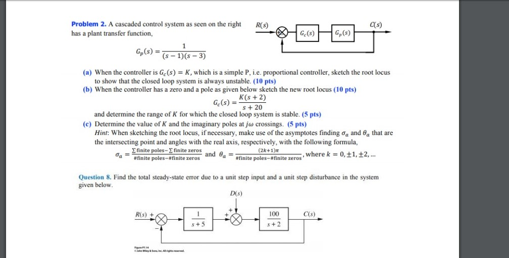 Solved Problem 2. A cascaded control system as seen on the | Chegg.com