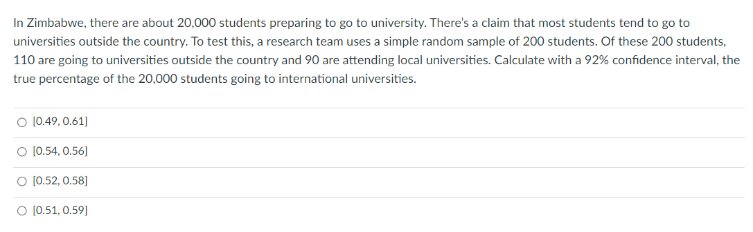 Solved In Zimbabwe, there are about 20,000 students | Chegg.com