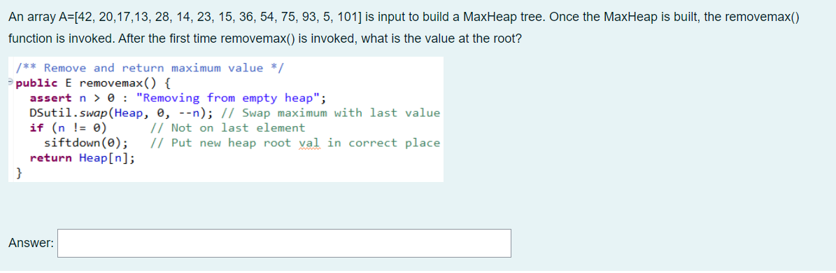Solved An array A=[42, 20,17,13, 28, 14, 23, 15, 36, 54, 75, | Chegg.com