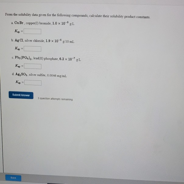 Solved From The Solubility Data Given For The Following | Chegg.com