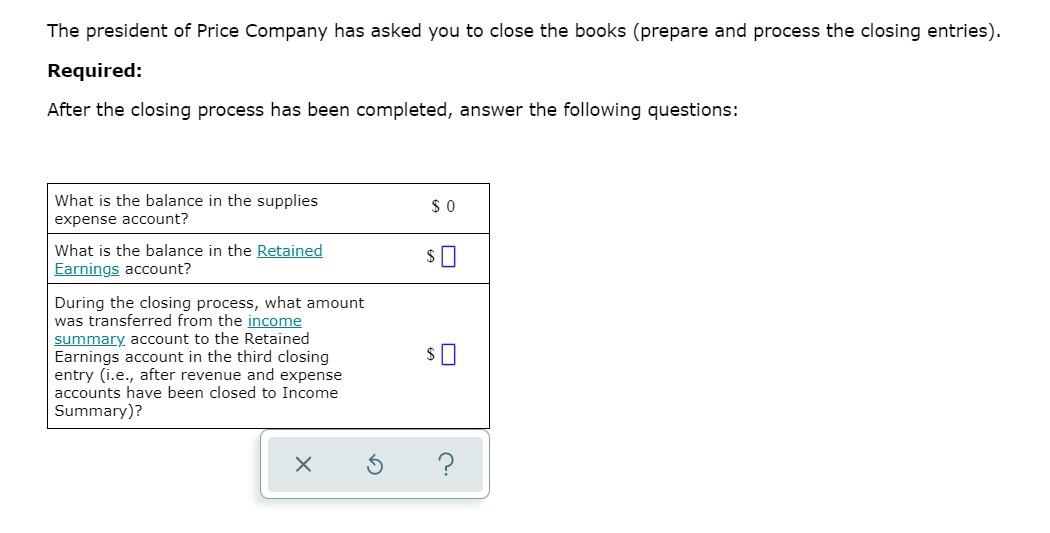 Solved The president of Price Company has asked you to close