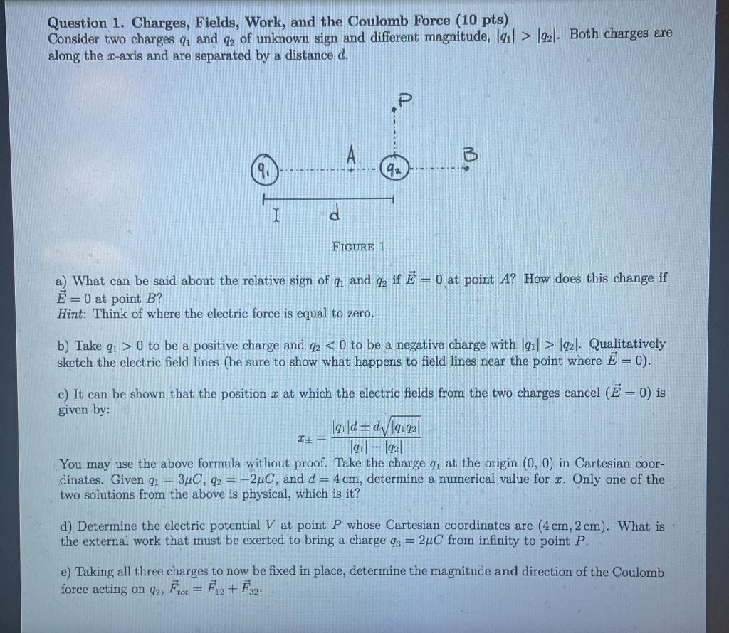 Solved Consider two charges q1=−43e and q2=20e at positions