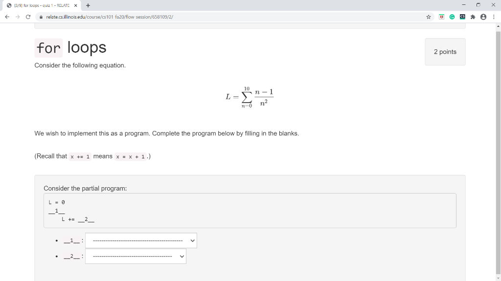 Solved > 13/91 for loopsquiz 1RELATEX + c