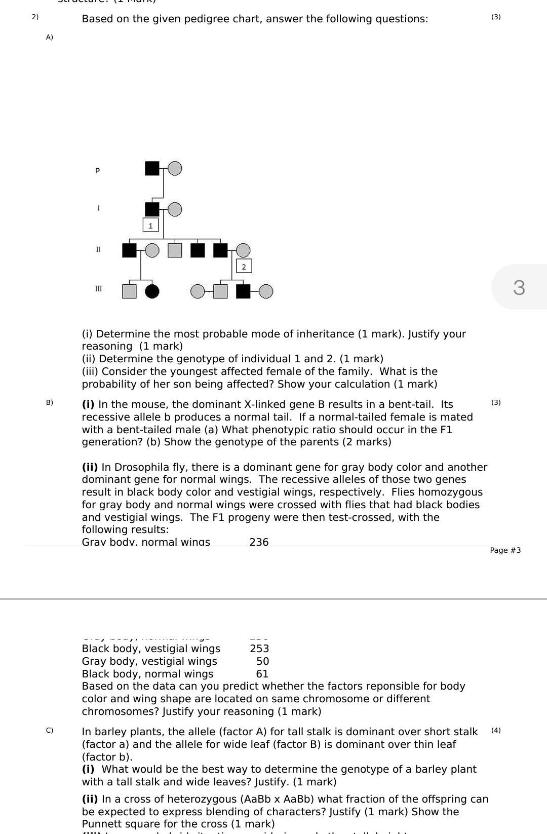 Solved 2) Based On The Given Pedigree Chart, Answer The | Chegg.com