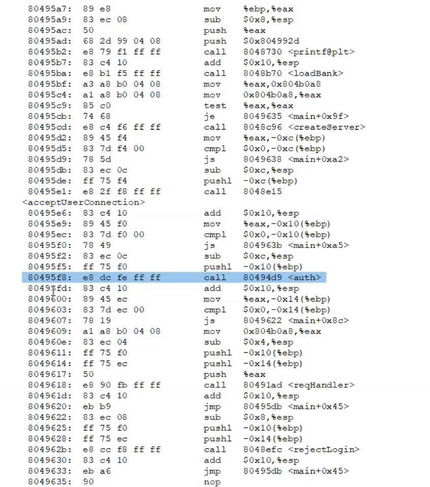 Read the binary instructions of main and auth in | Chegg.com