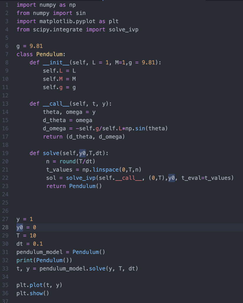 Solved Im trying to make a class for solving the ODE for a | Chegg.com