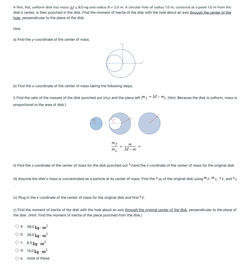 Solved A thin, flat, uniform disk has mass M=8.0 kg and | Chegg.com