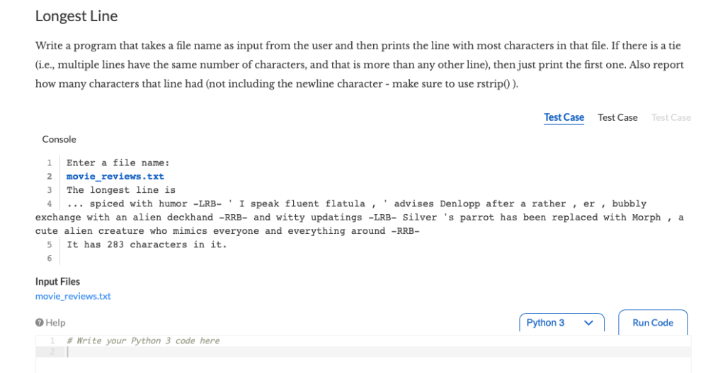Solved Longest Line Write a program that takes a file name | Chegg.com