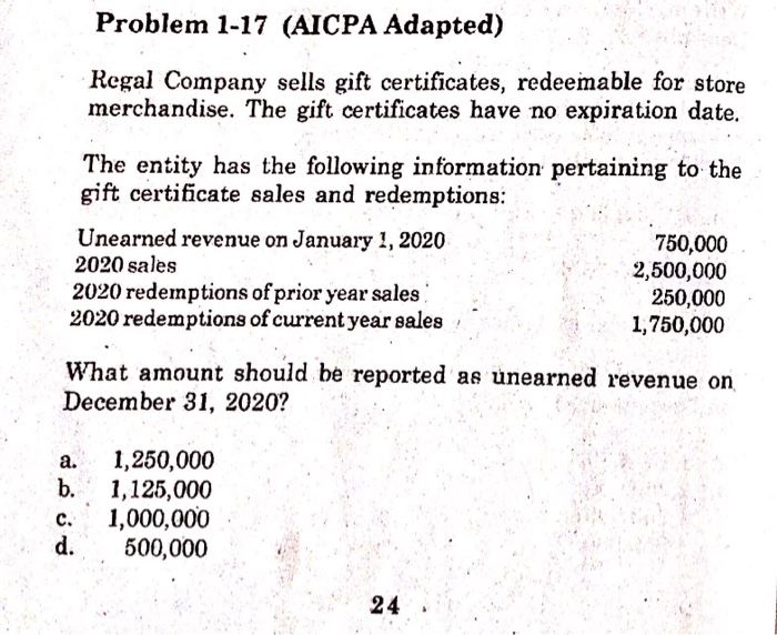 Solved Problem 1-17 (AICPA Adapted) Regal Company Sells Gift | Chegg.com