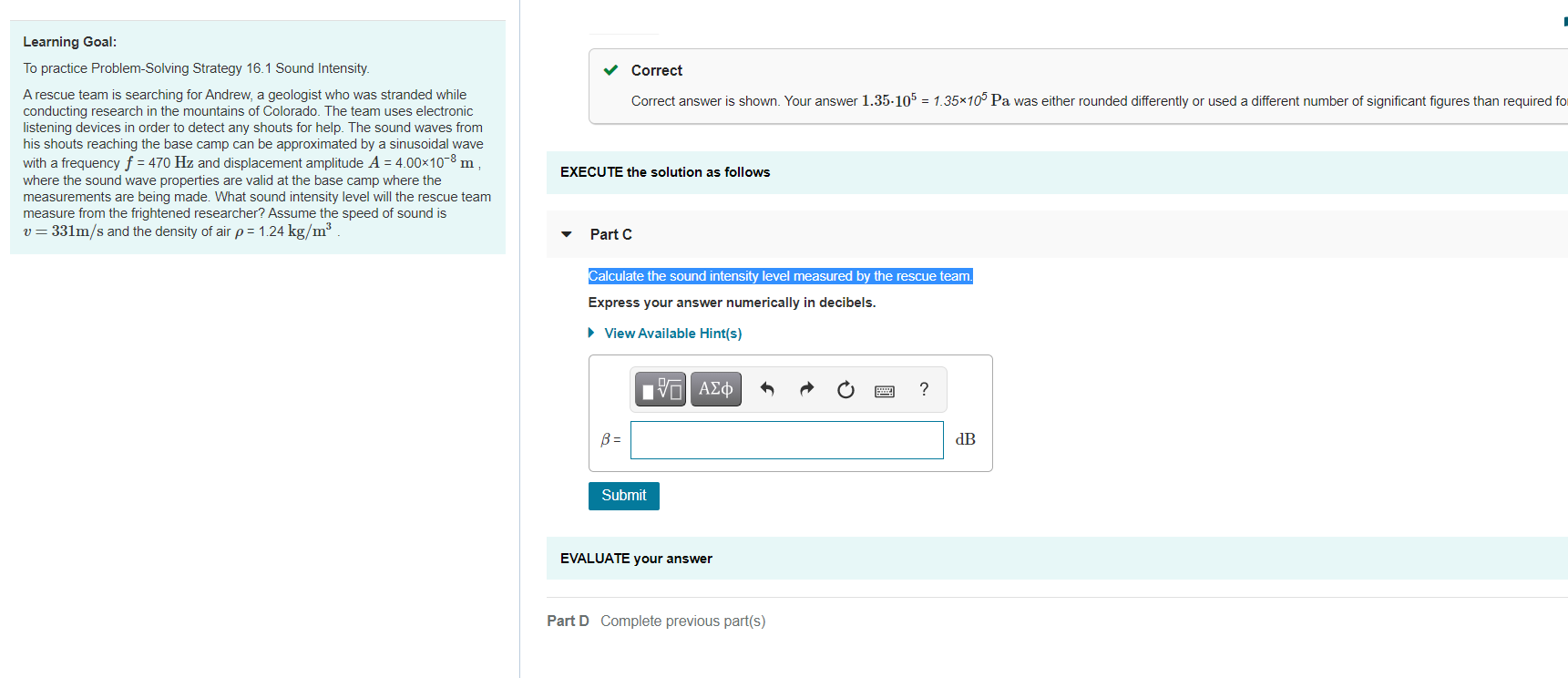 Solved Correct Correct answer is shown. Your answer 1.35-105 | Chegg.com