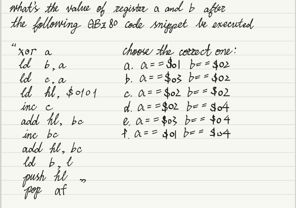 Solved What's the value of register a and b after the | Chegg.com
