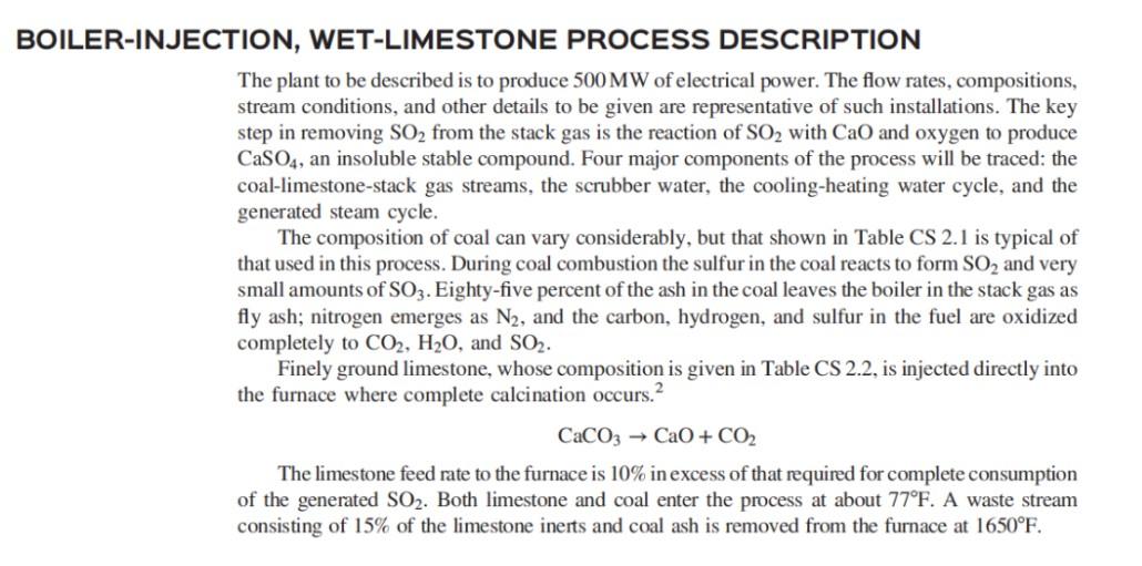 Solved BOILER-INJECTION, WET-LIMESTONE PROCESS DESCRIPTION | Chegg.com
