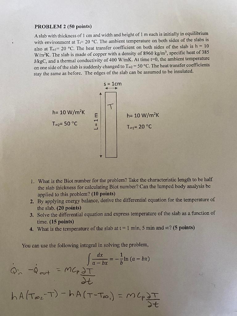 PROBLEM 2 (50 points) A slab with thickness of 1 cm | Chegg.com