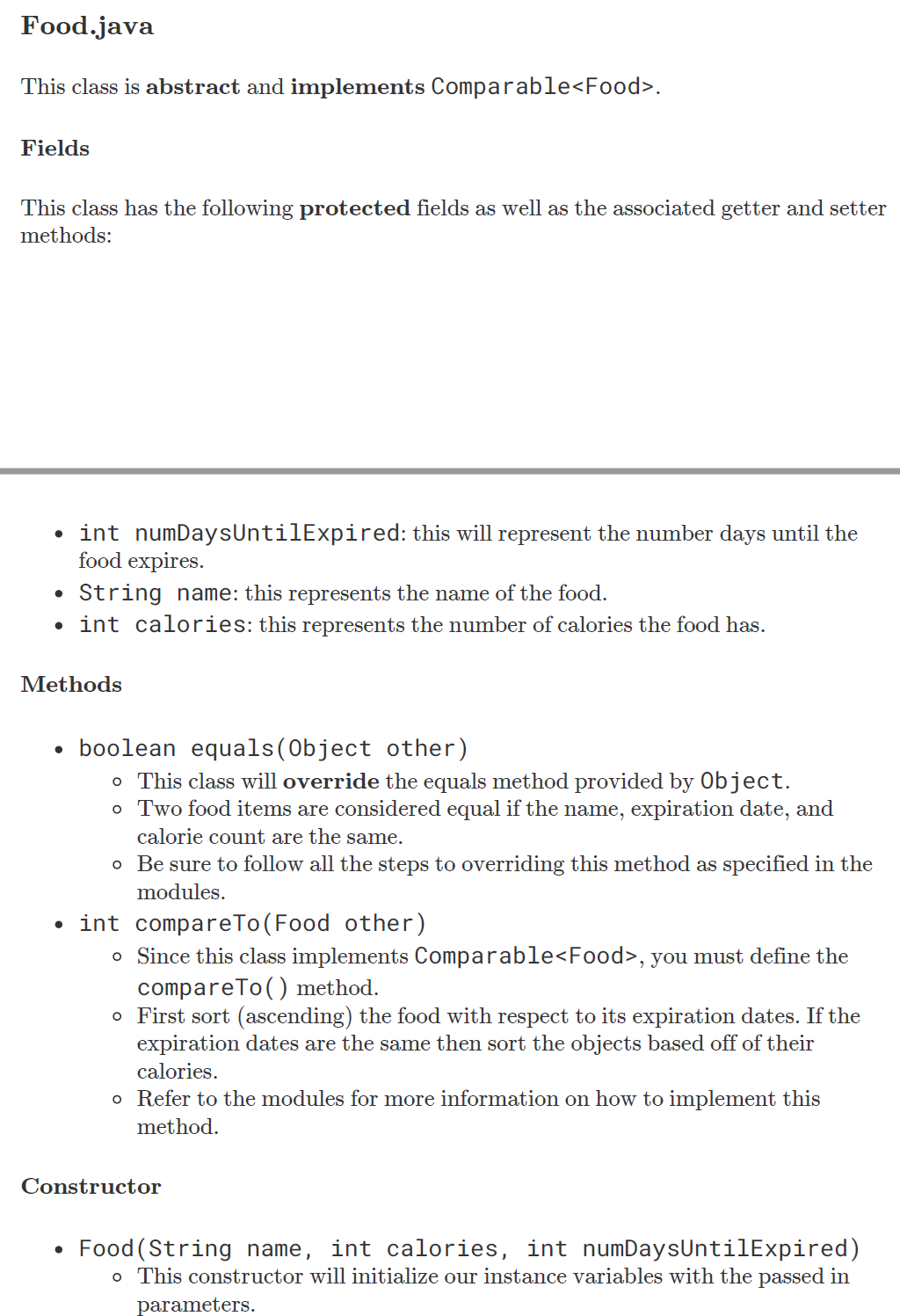 Solved Food java This Class Is Abstract And Implements Chegg