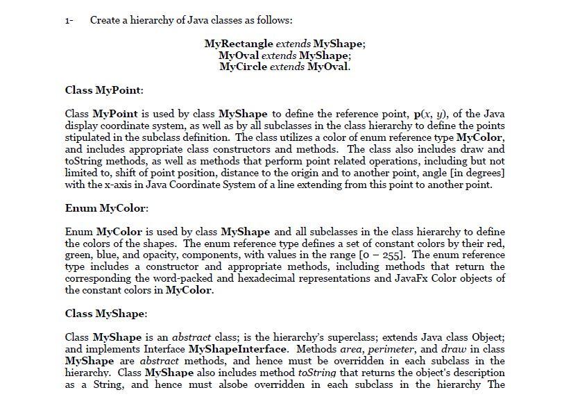 Solved 1- Create a hierarchy of Java classes as follows: | Chegg.com